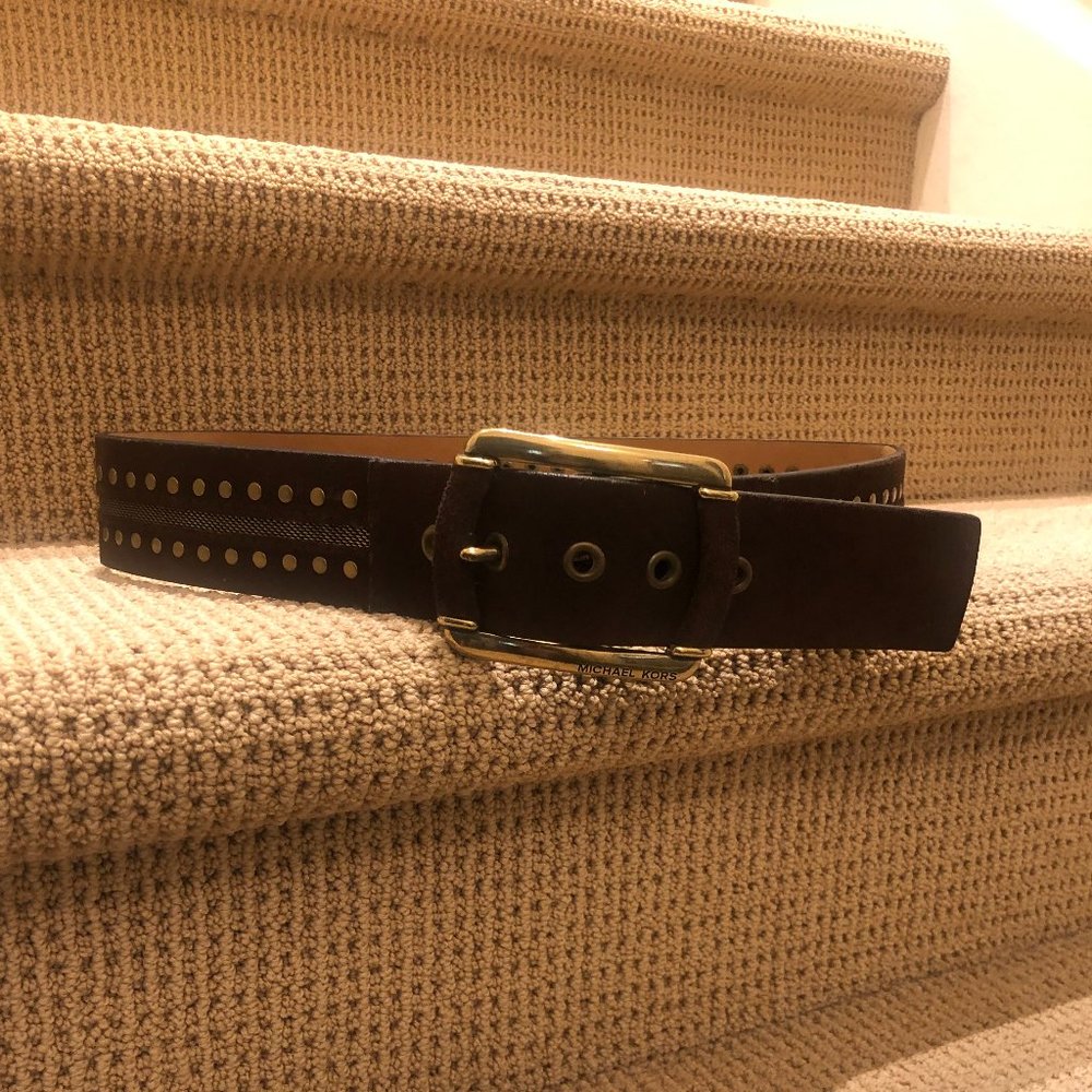 MICHAEL Michael Kors Brown Suede & Bronze Mesh Belt - AUTHENTIC